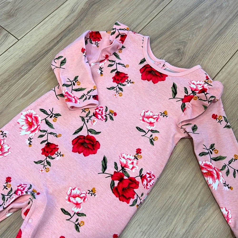Old Navy Baby Girl Pink Floral Print Long Sleeve Jumpsuit